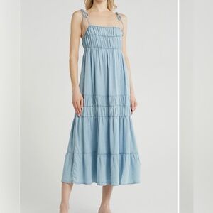 Blu Pepper Light Blue Denim Tiered Maxi Dress